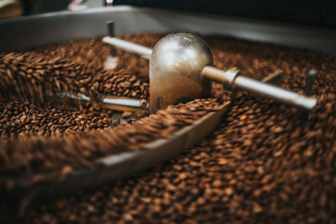 Coffee beans on a wooden tray ready for tasting and flavour evaluation